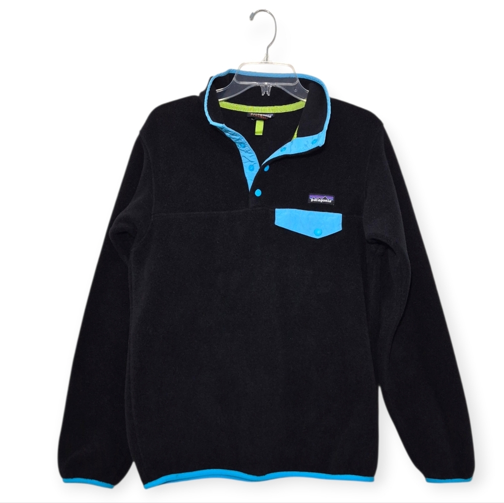 PATAGONIA Synchilla Snap-T Pullover Fleece Sweater Black Blue Medium